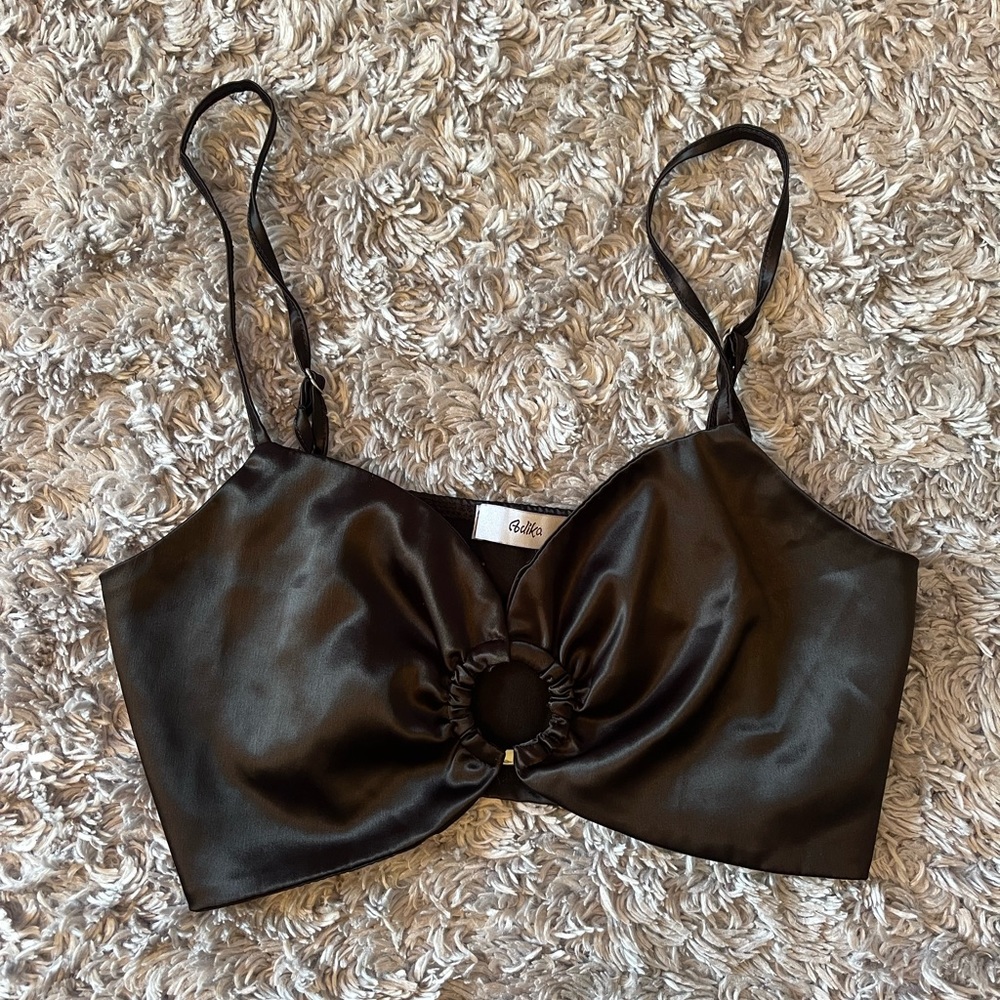Black silk crop top